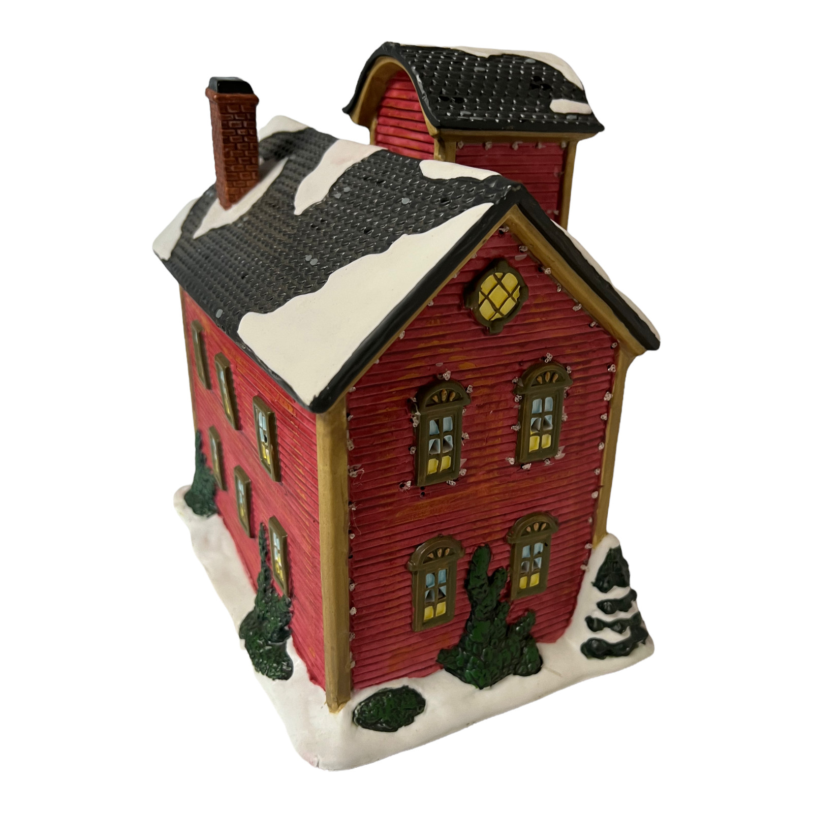 Christmas Village Fiber Optic Lighted Church School Porcelain Christmas Village