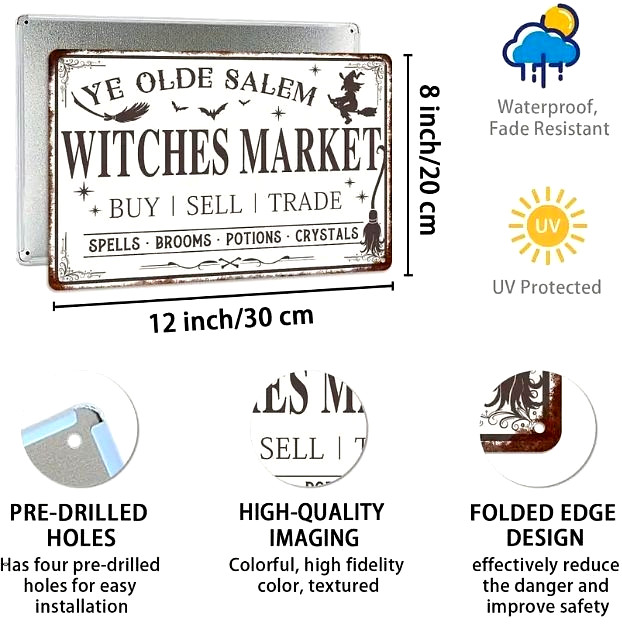 YE OLDE SALEM WITCHES MARKET 12″ Metal Sign Wall Decoration Halloween NEW