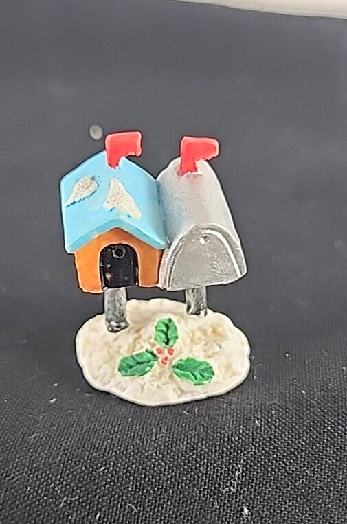 Miniature Village Holiday Figurine Mailbox in the Snow with Bird House 1 1/4″