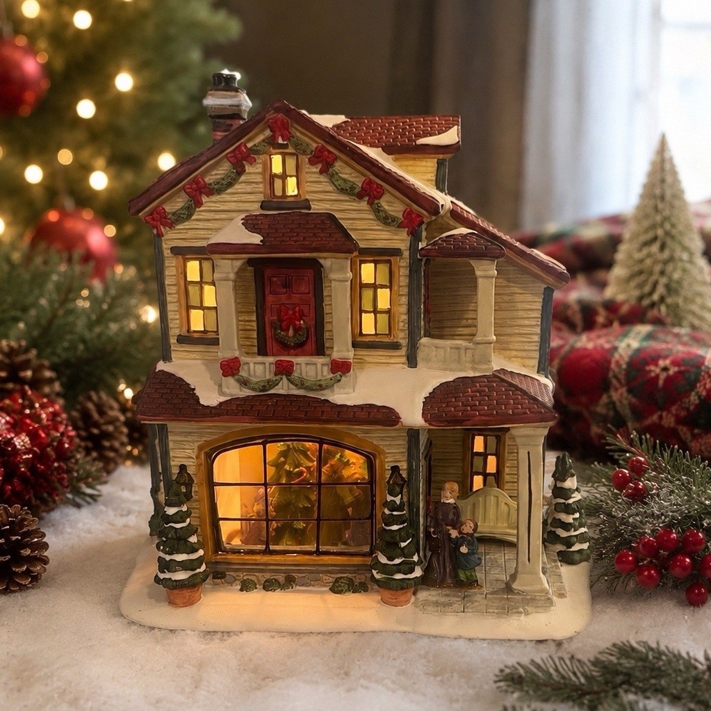 Enchanted Forest Porcelain Illuminated Christmas Village House, 8 in, Boxed