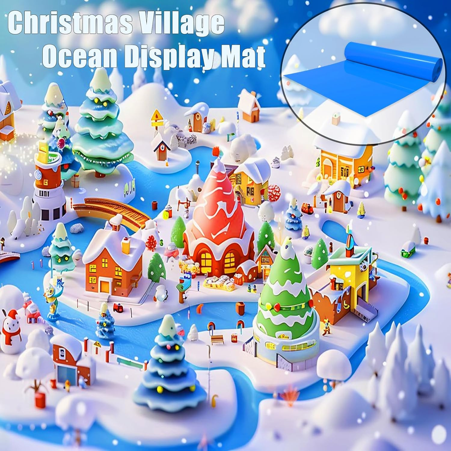 Christmas Village Miniature Ocean Display Mat 59”x15.7” Cuttable Christmas …