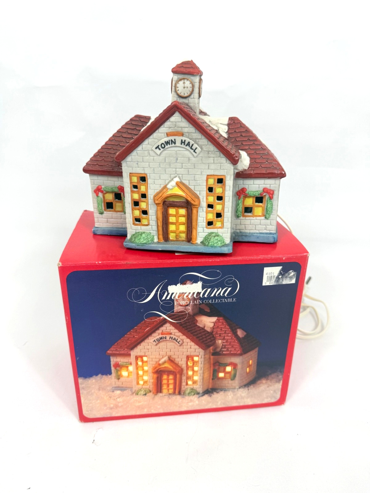 VTG Americana Porcelain Collectable Chritmas Light Up Court House 1991