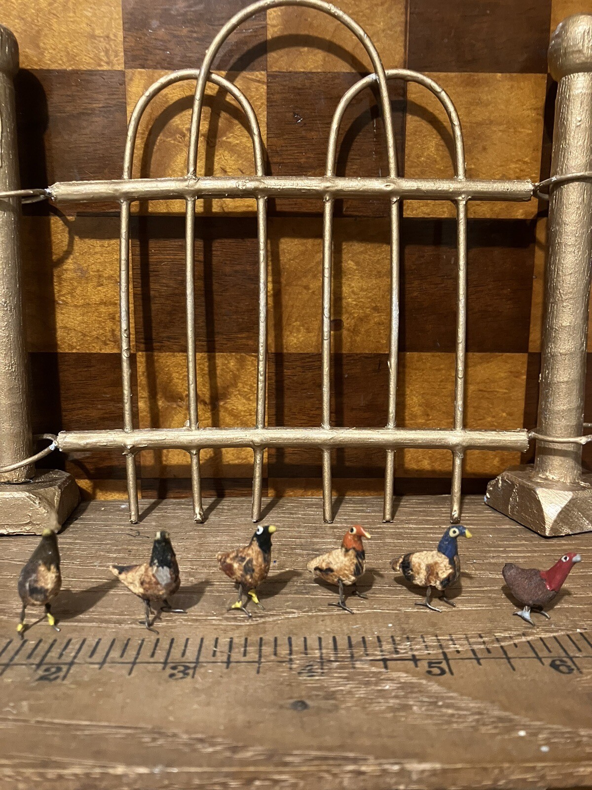 ANTIQUE Miniature FOLK ART ERZGEBIRGE Wood Carved German Bird Chickens Lot 6