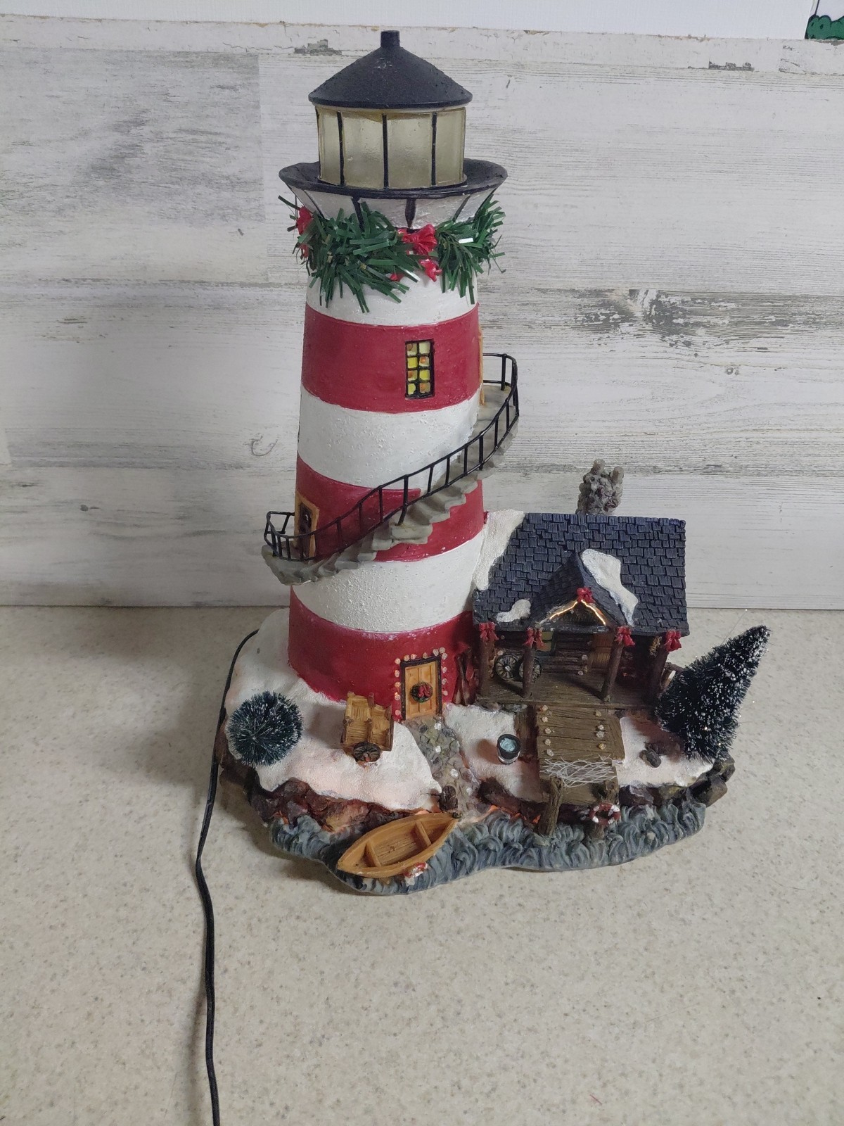 Fiber Optic Christmas Holiday Lighthouse Lighted Light House Village 12.5″
