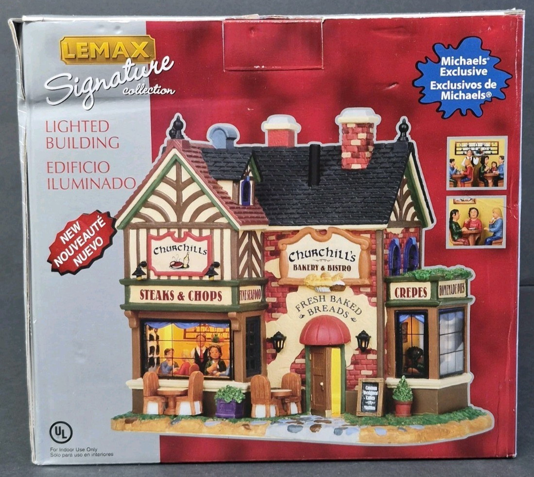 Lemax Churchills Bakery Bistro Lighted Building Holiday Building Retired