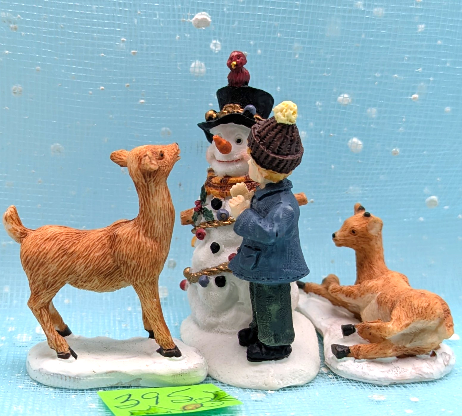 Boy Snowman Deer Bird animal friends Christmas Village Figurines LOOSE INV395