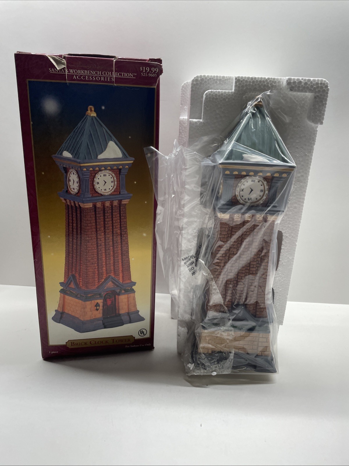 Vtg Santas Workbench Brick Clock Tower Christmas Village Accessory Decor 2000