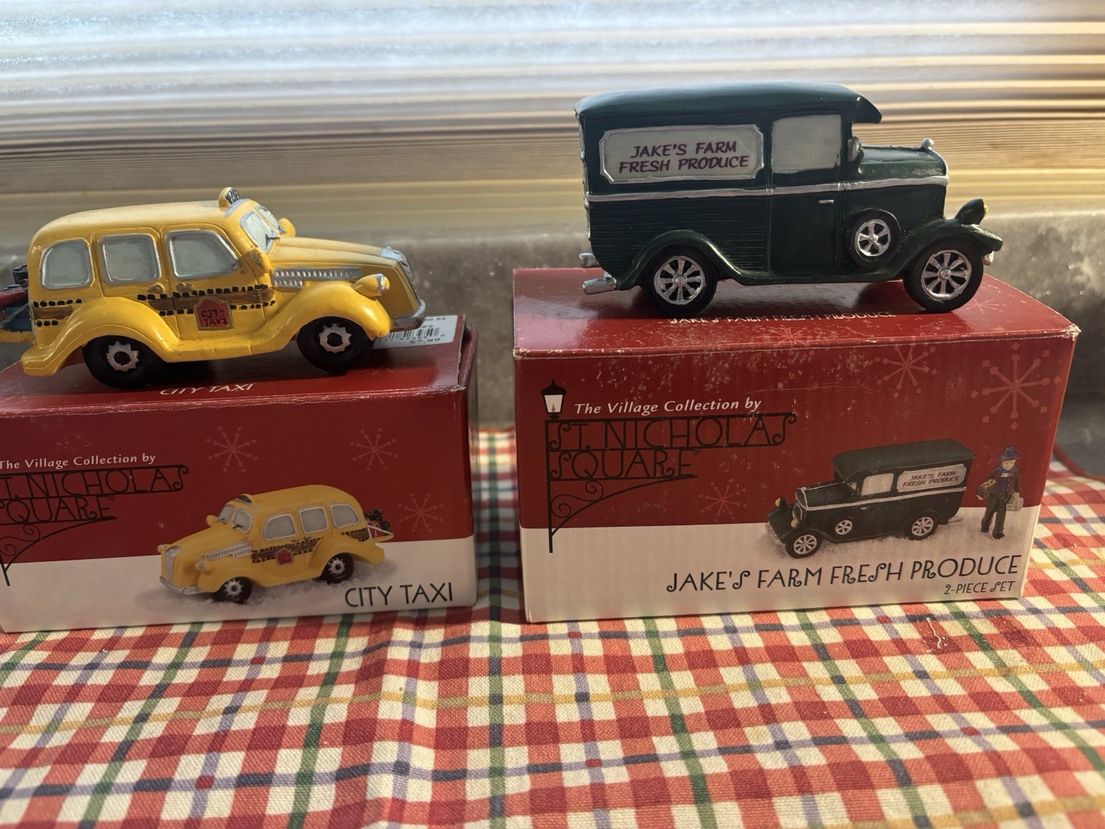 St Nicholas Square Village Collection “City Taxi” & “Jake’s Farm Truck” Set EUC
