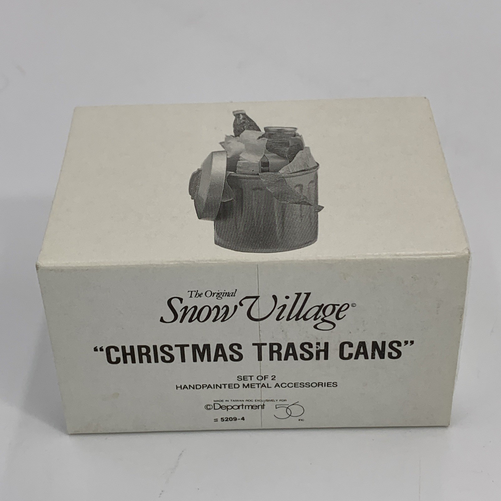 Dept 56 Snow Village Set of 2 Christmas Metal Trash Cans Hand Painted 5209-4