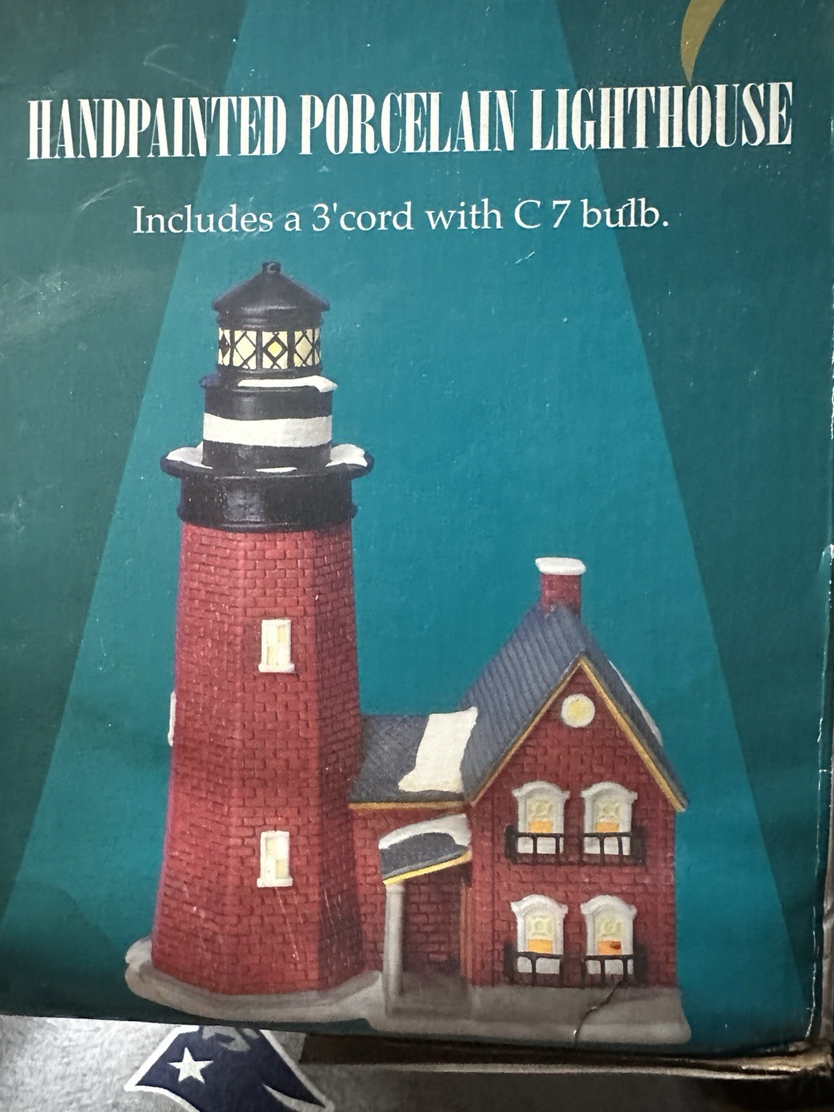 Christmas Delights Handpainted Porcelain Lighthouse W/Cottage Coastal Noel Decor