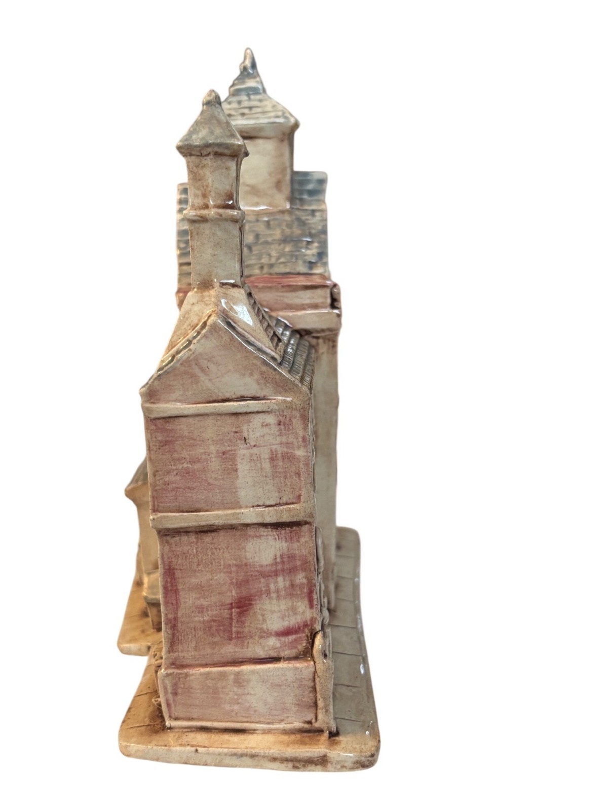 Vintage Ceramic Village Horse Barn Building With Rustic Red & Beige Finish Handm