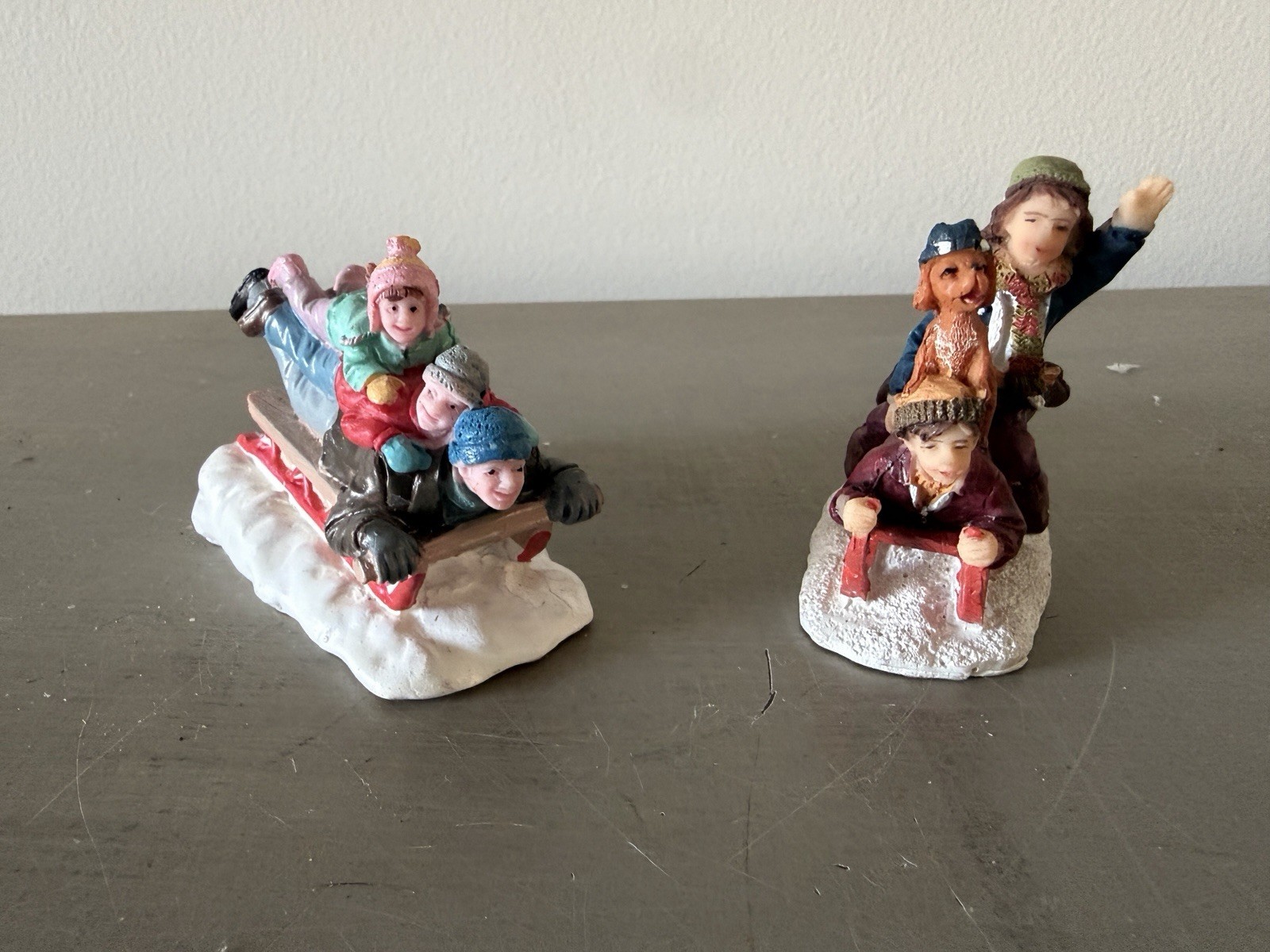 2 St Nicholas Square Children Sledding With Dog Christmas Village Figurine