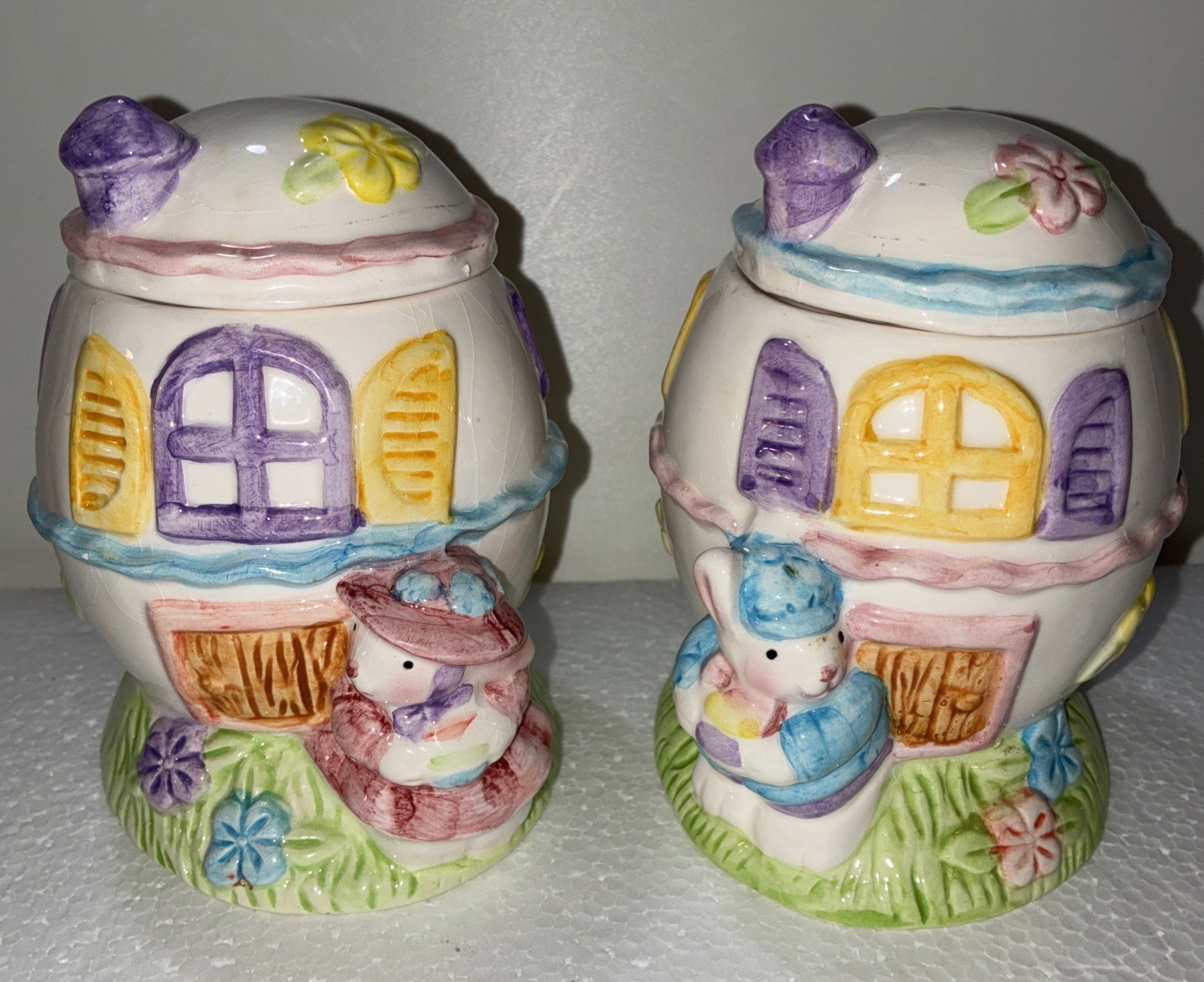 2~ Easter Bunny Easter Cottages Egg Shaped Trinket Boxes Boy & Girl 15939-15940