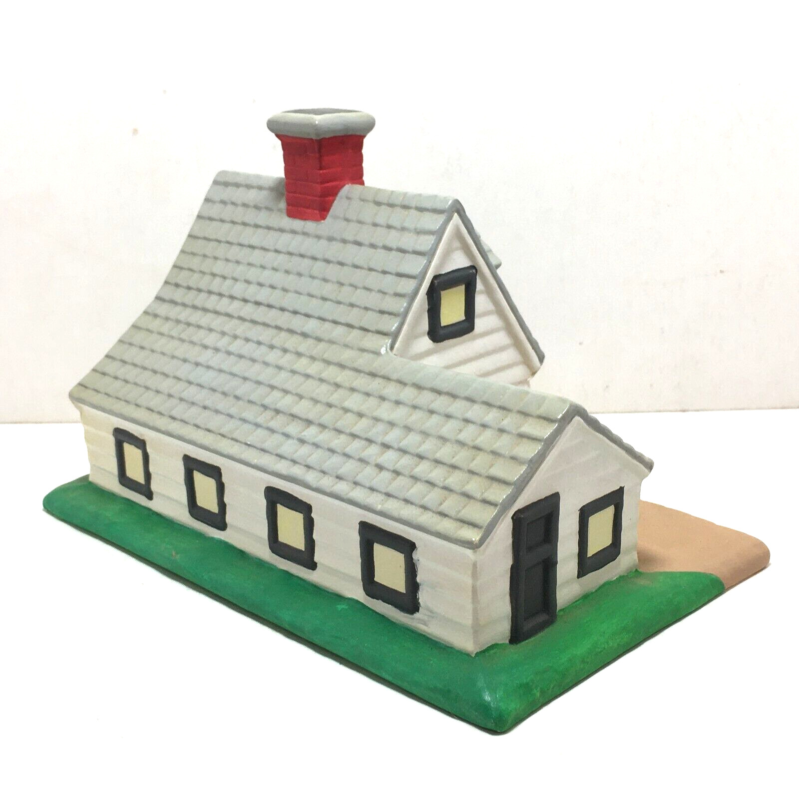 Hand painted ceramic gray & white house w/ side room village decoration Vintage