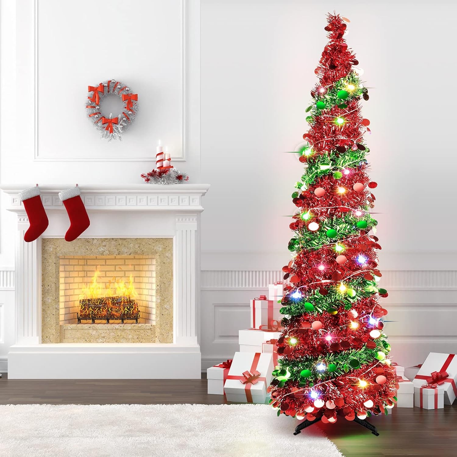 5 FT Collapsible Sequin Pop Up Christmas Tree with Tree-red Green
