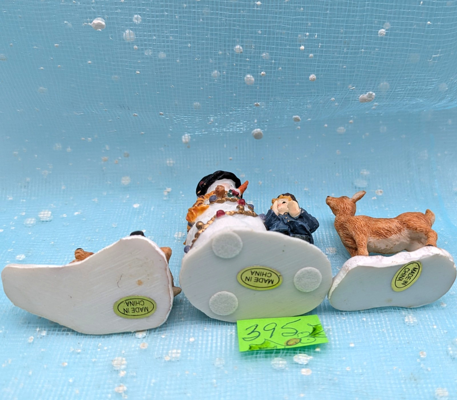 Boy Snowman Deer Bird animal friends Christmas Village Figurines LOOSE INV395