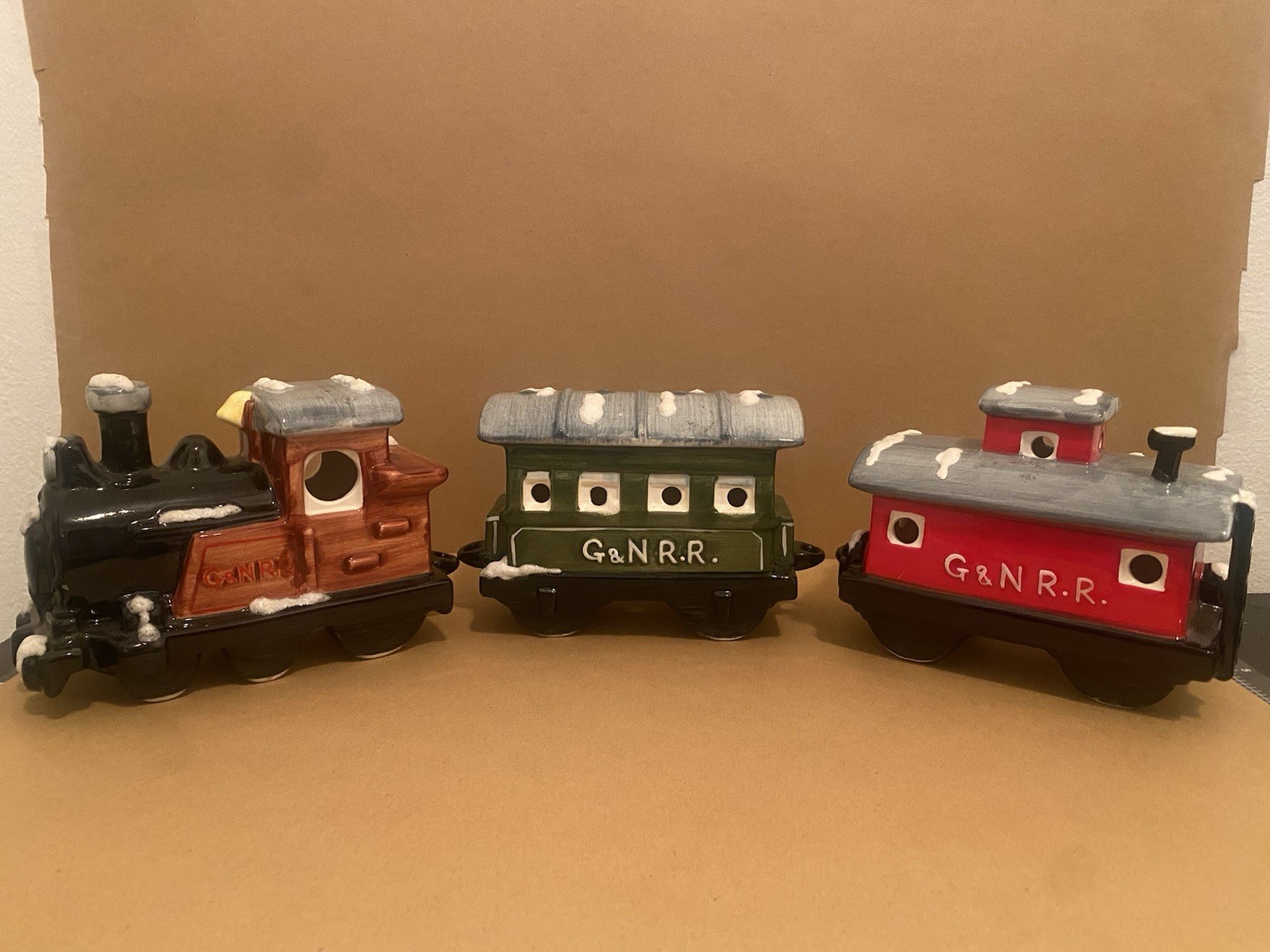 Otagiri Japan Snow Village G&N RR Red Caboose Train Cars