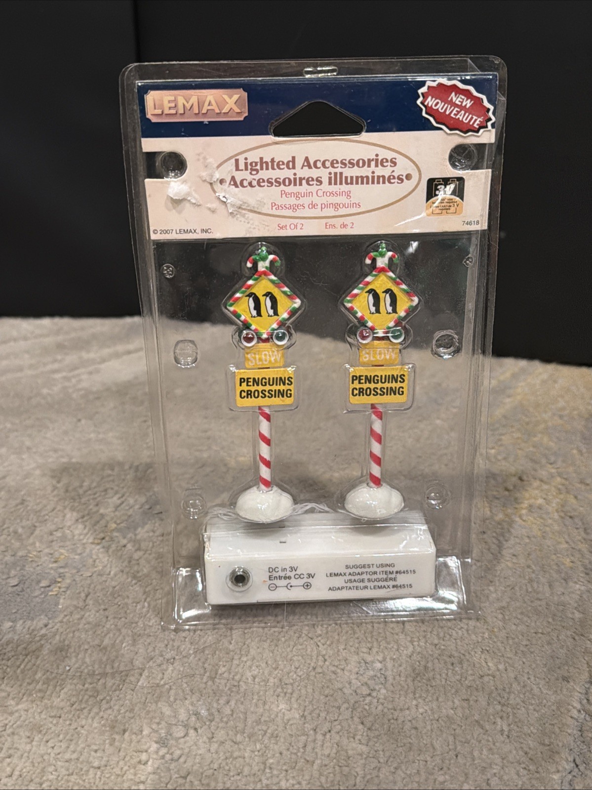 Vintage Lemax Figurines Lighted Penguins Crossing Signs new in package HTF Rare