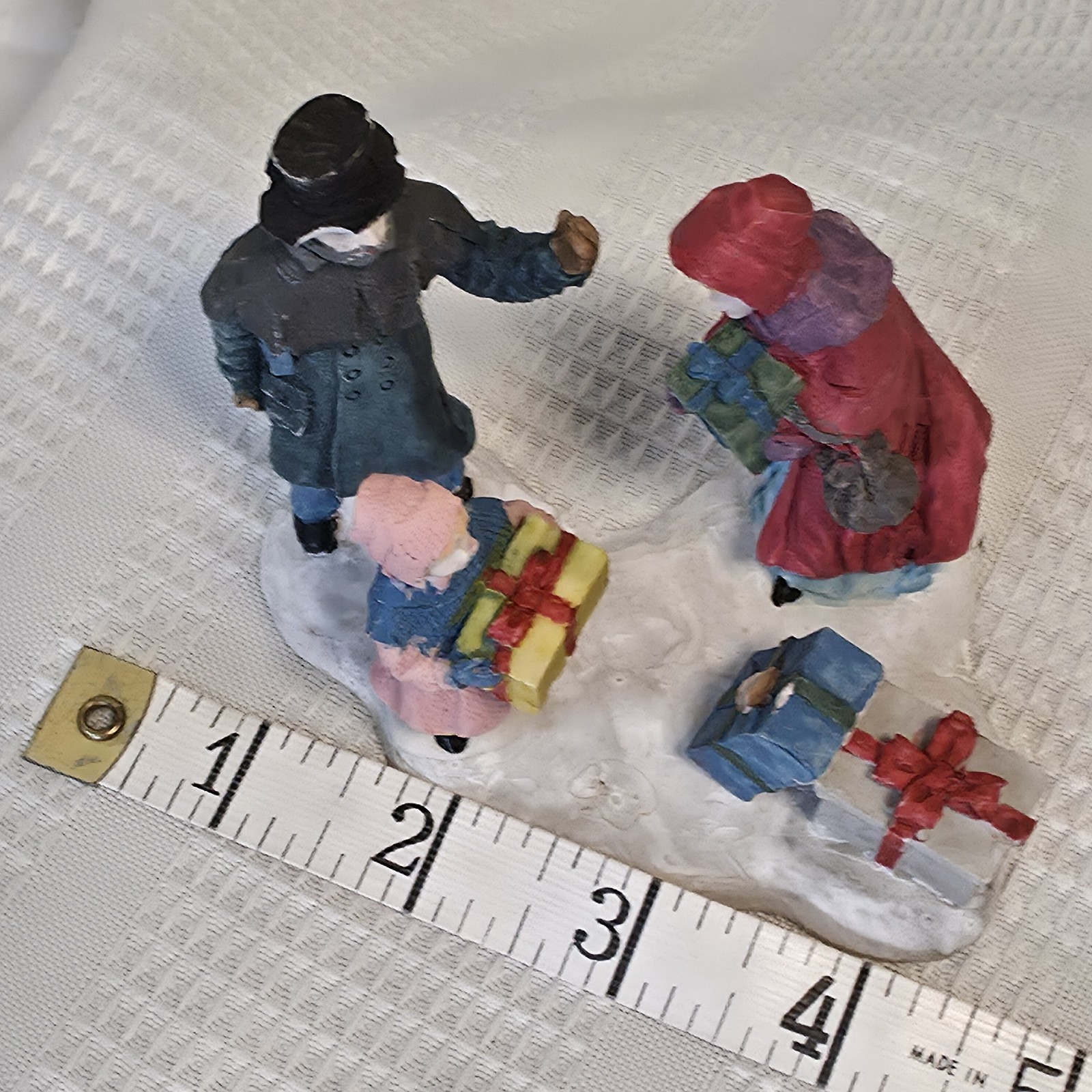 Trim A Home Christmas Village Scene Dog & Family w/ Gifts Hand Painted