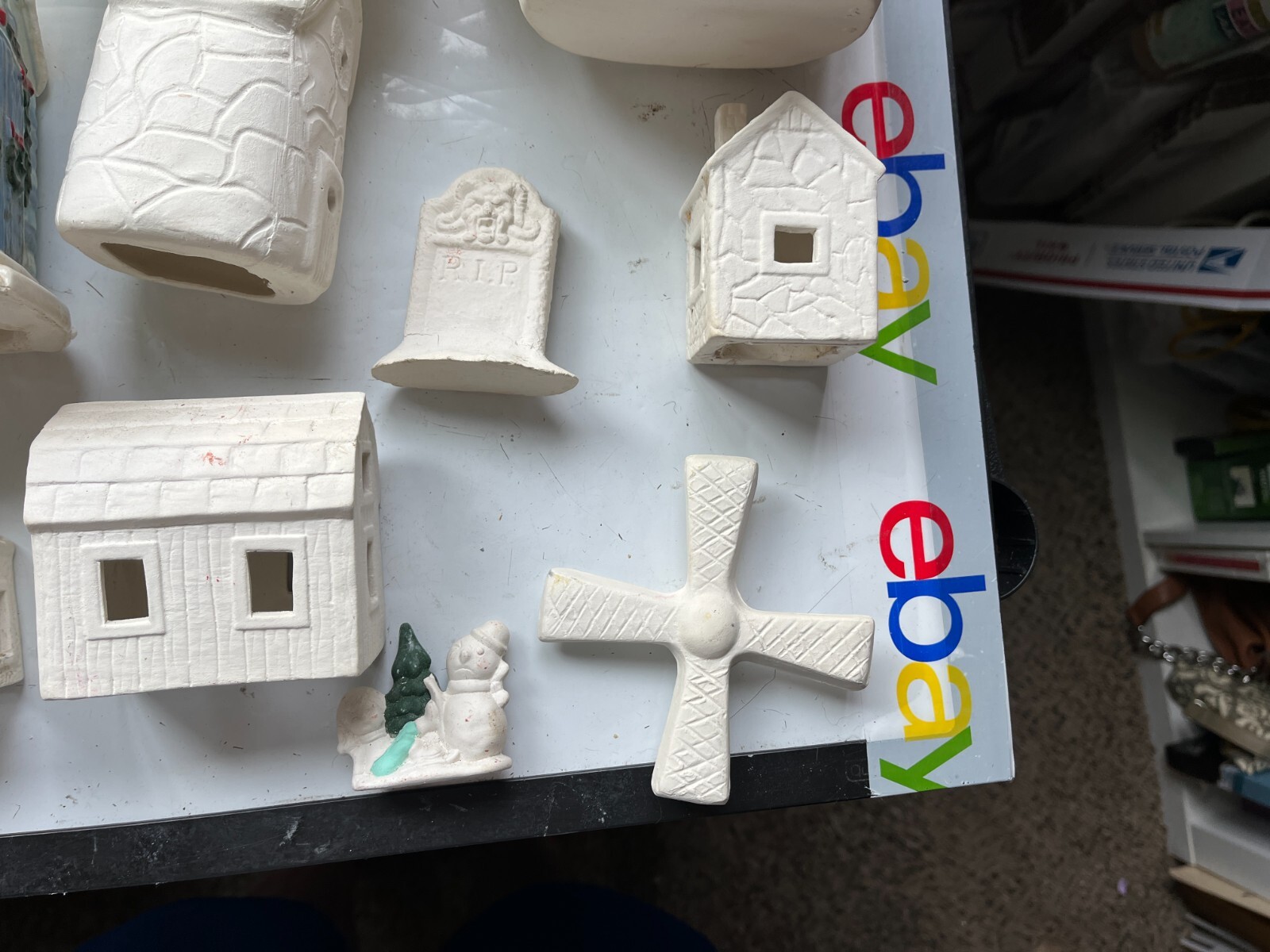 Lot of Ceramic Mostly Unpainted Figures Christmas Halloween Easter Village