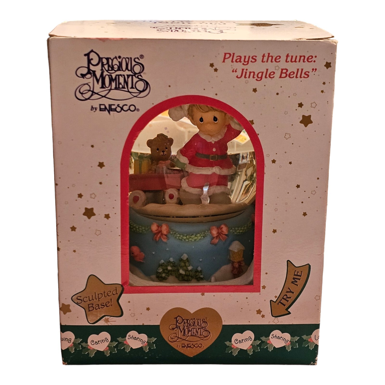 2000 Precious Moments Christmas MUSICAL WATERBALL Snow Globe Jingle Bells Enesco