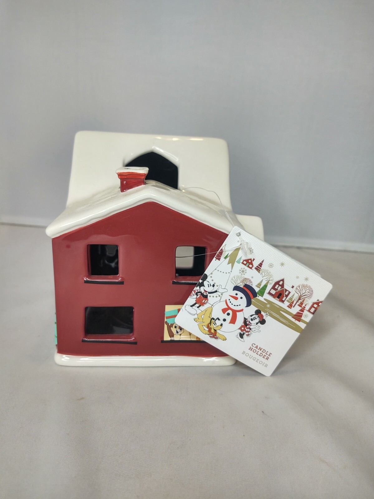 Disney Store Mickey Mouse Minnie Ceramic Christmas Village House Candle Holder