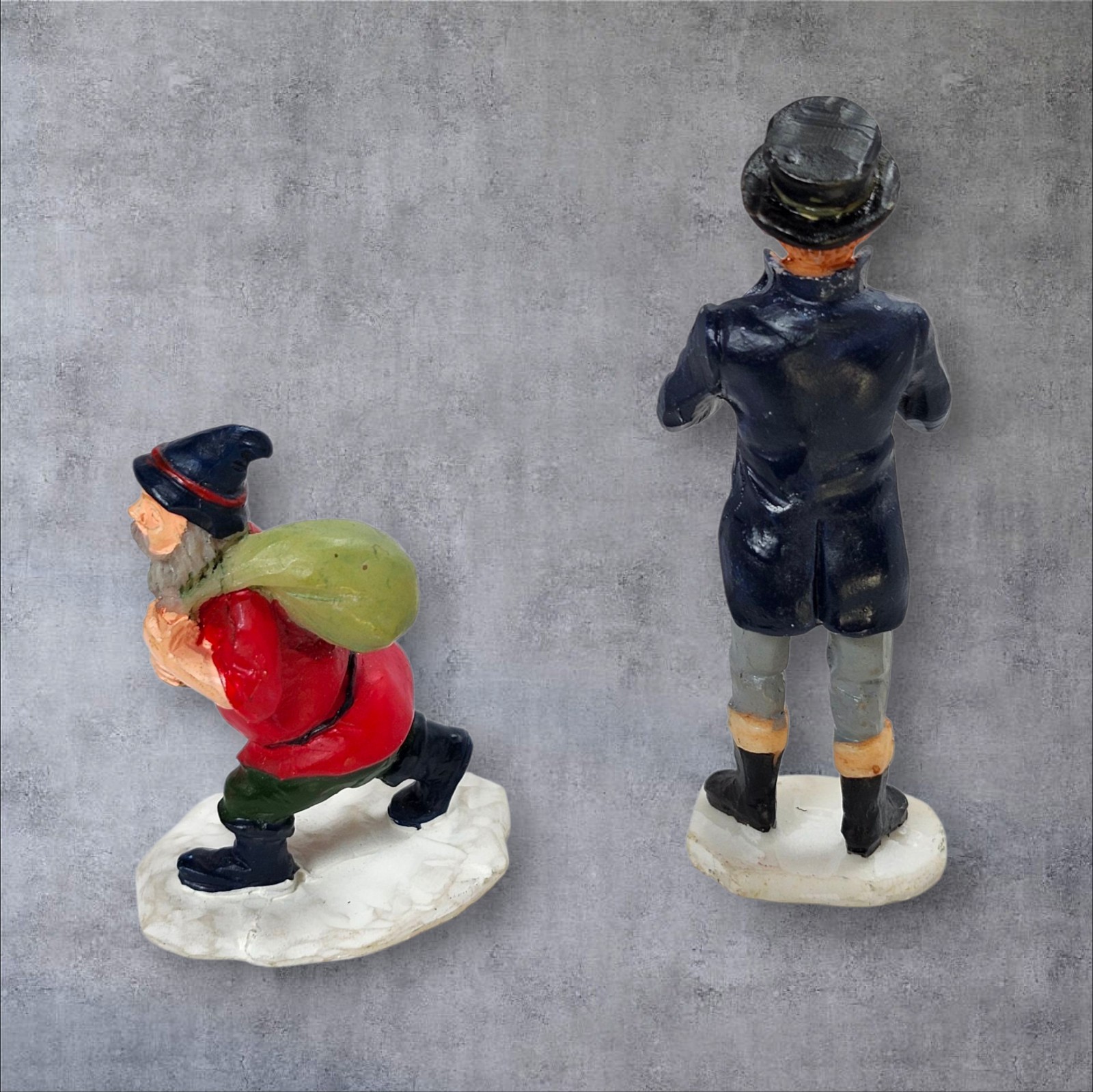 Vintage Lemax Christmas Village Figures Caroler & Elf Helper Pair Holiday Decor