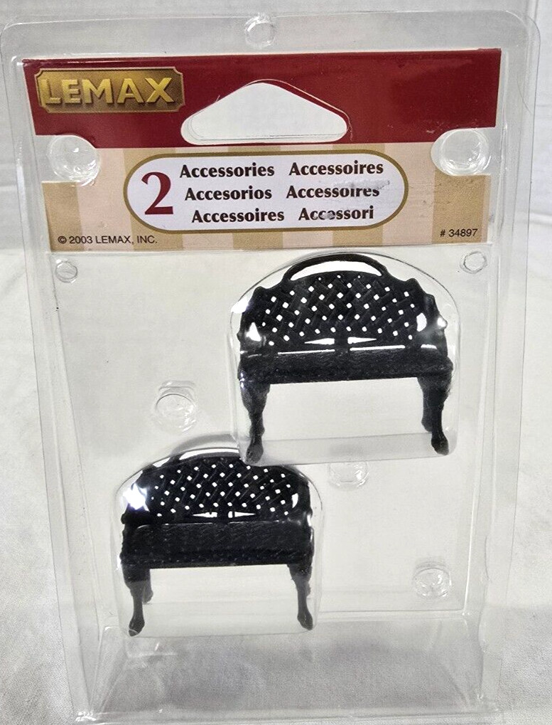 Lemax 34897 Carole Towne Collection Park Bench – 2 in pkg NOS 2003 black ~1.75″