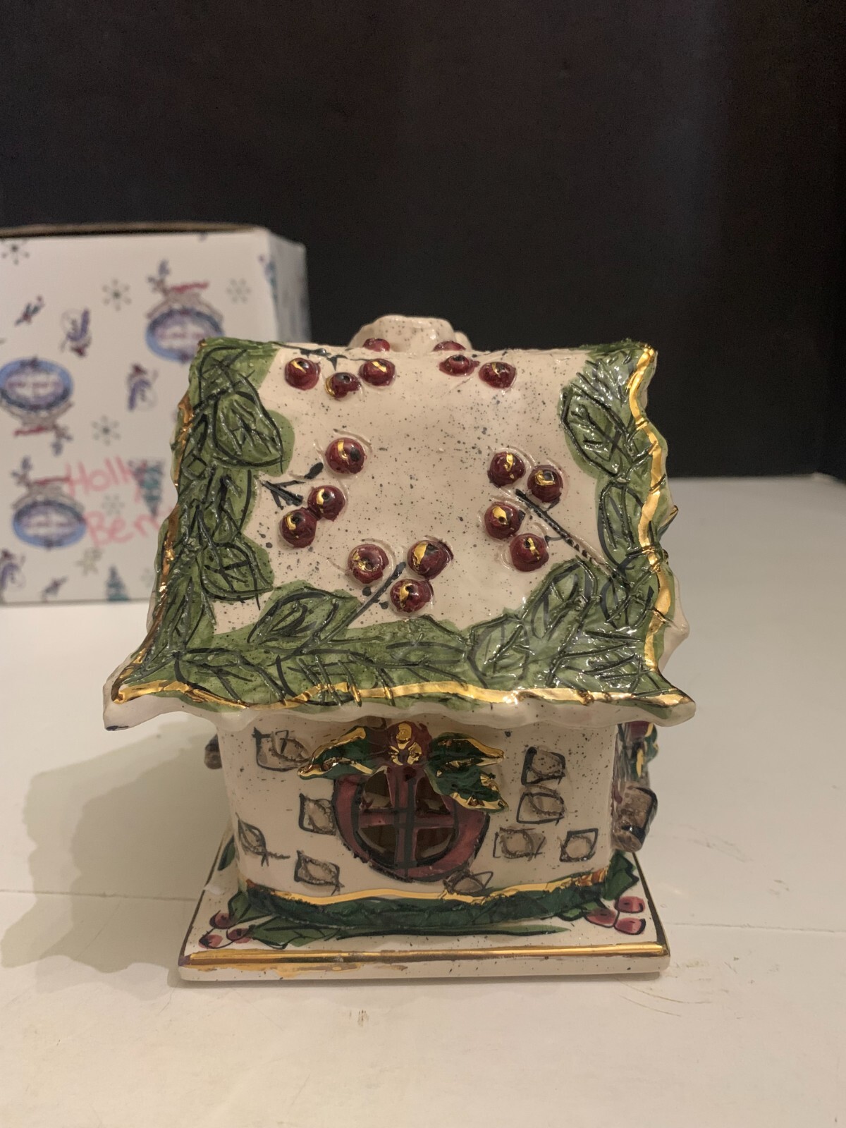 2000 Blue Sky Christmas Collection Holly Berry Tealight House Heather Goldminc