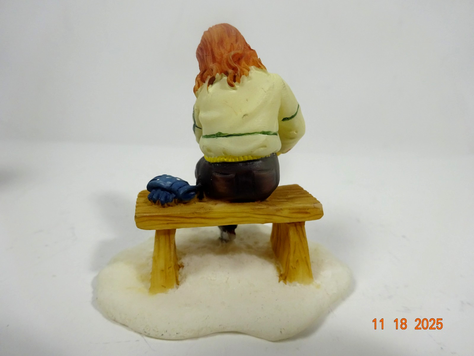 O’Well Christmas Village Resin Figure Santa and Girl Putting On Ice Skates