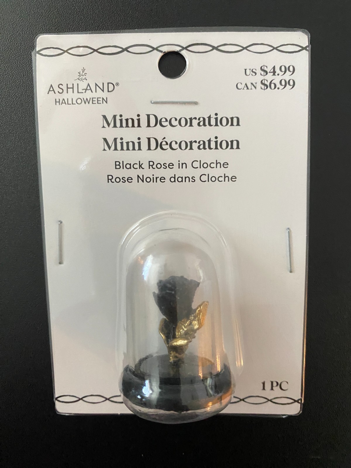 ASHLAND HALLOWEEN MINIATURES BLACK ROSE IN CLOCHE ~ NEW IN PKG 2025