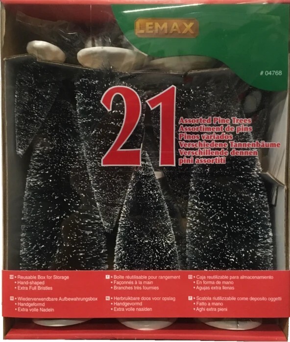 LEMAX Christmas Village 21 Snowy Pine Trees Assorted Sizes Storage Box Dept 56