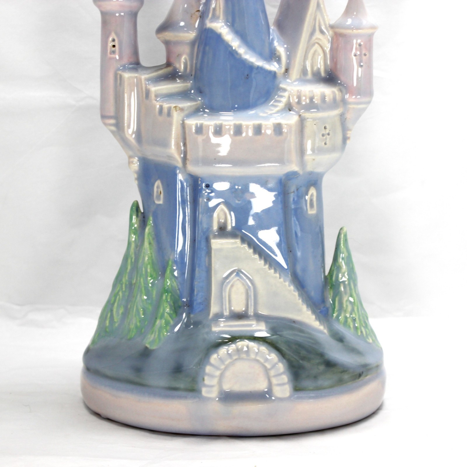 Vintage Fairytale Princess Castle Ceramic Blue Pink Cinderella Statue 10″