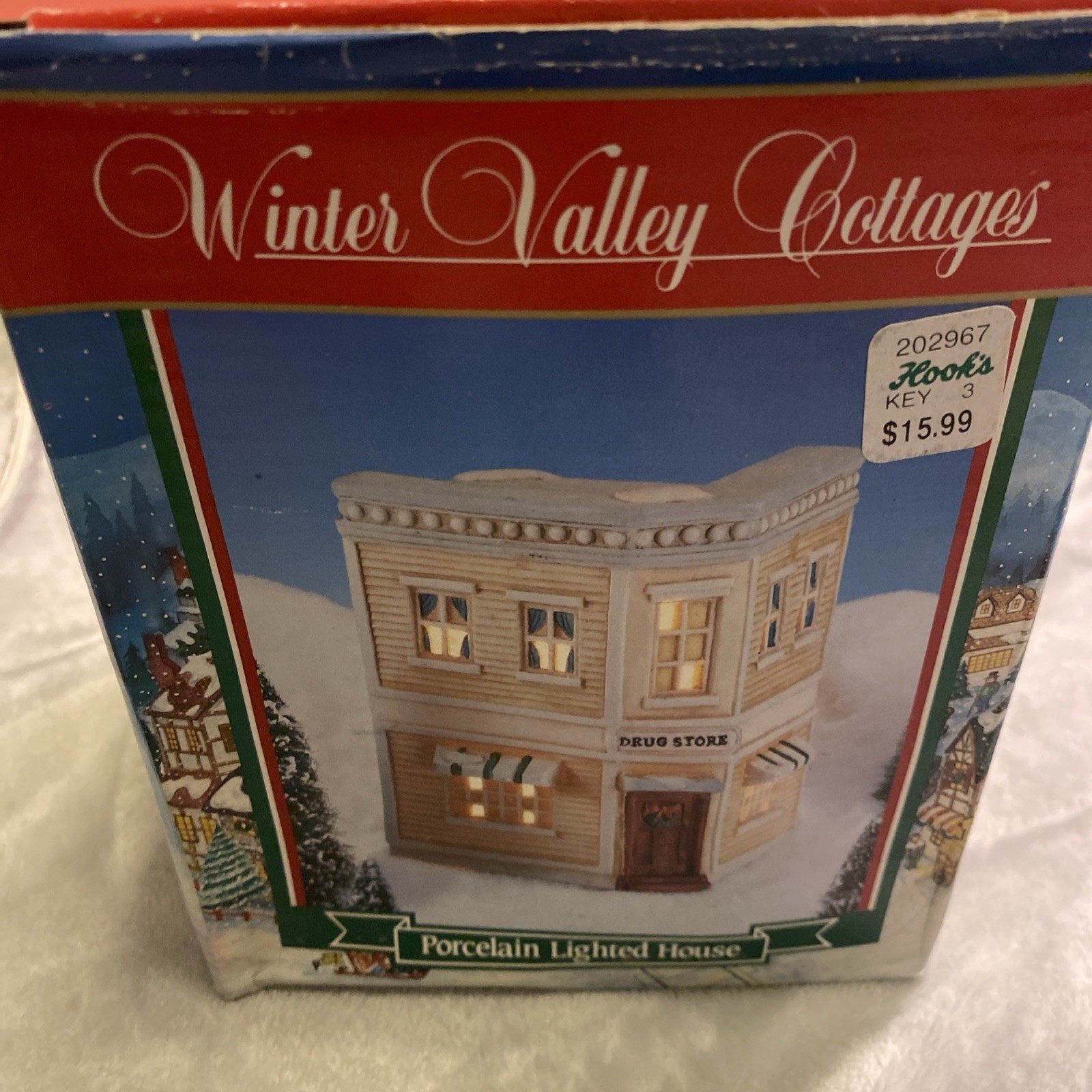 Winter Valley Cottages Lot Of 3: Drug Store, Fire House, & Post Office. With Box