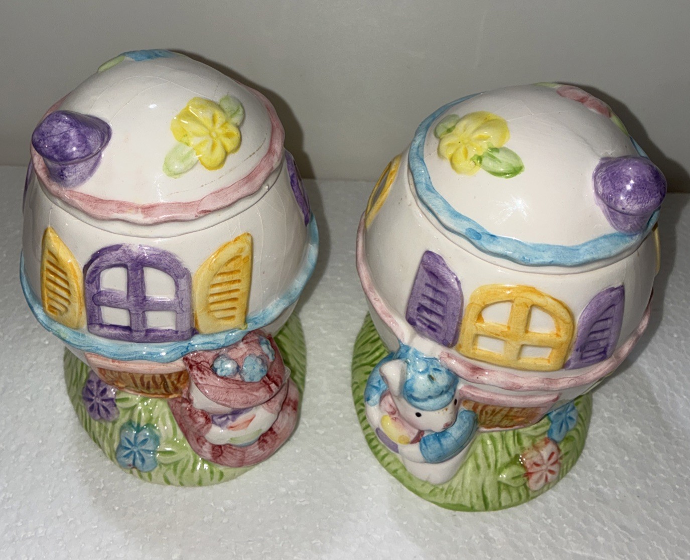 2~ Easter Bunny Easter Cottages Egg Shaped Trinket Boxes Boy & Girl 15939-15940