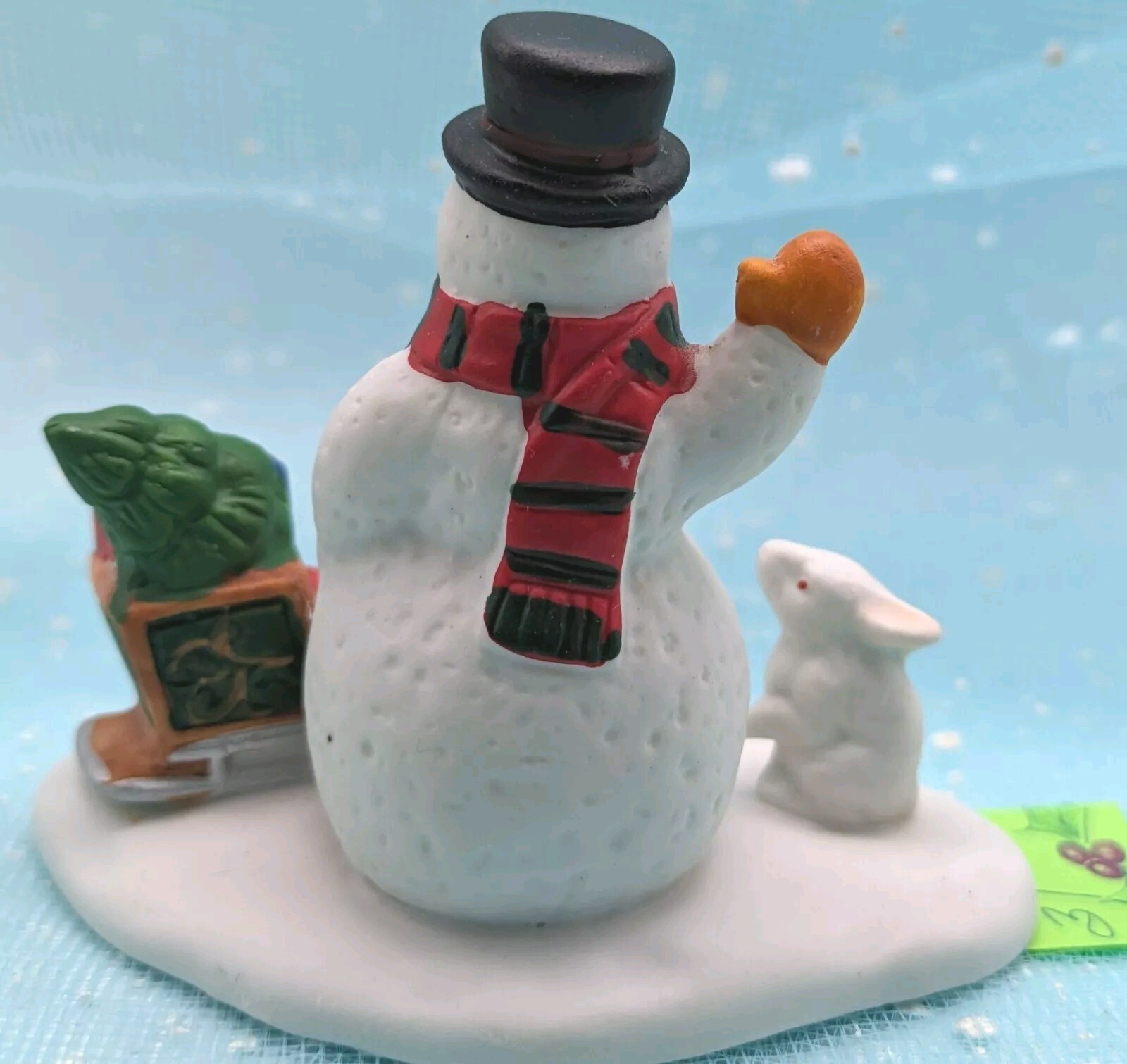 Lemax Porcelain waving Snowman Bunny Sisal Tree Christmas Village LOOSE INV31