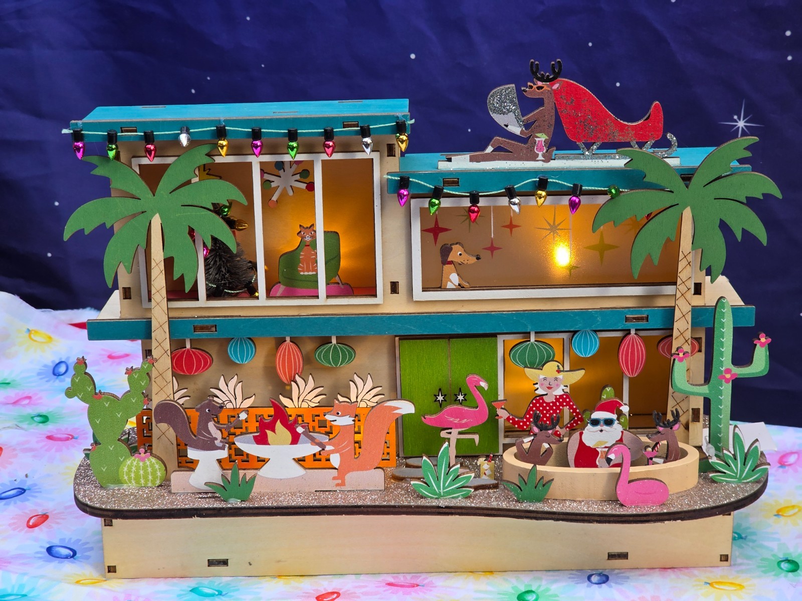 World Market Laser Cut Wood MCM House LED Santas Vacation House CHRISTMAS NEW