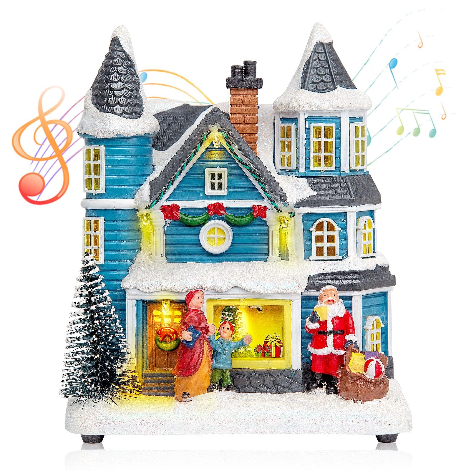 LED Lighted Musical Blue Victorian Village House – 7.4″ Christmas Collectible…