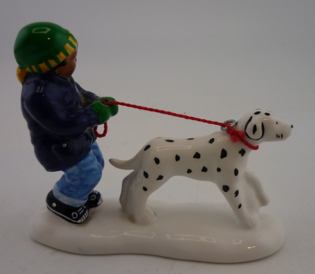 Department 56 Snow Village Boy Walking Dalmatian Dog Porcelain Village Figure