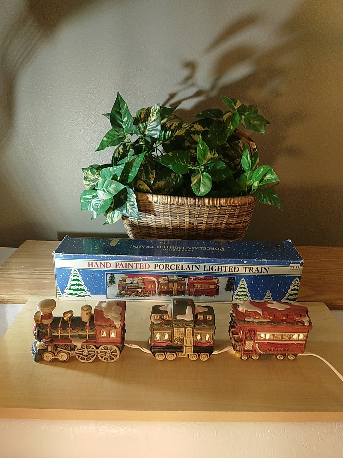 Vintage 1992 Fabri-Centers Hand Painted Porcelain Lighted Train 3pc W/Box Works!
