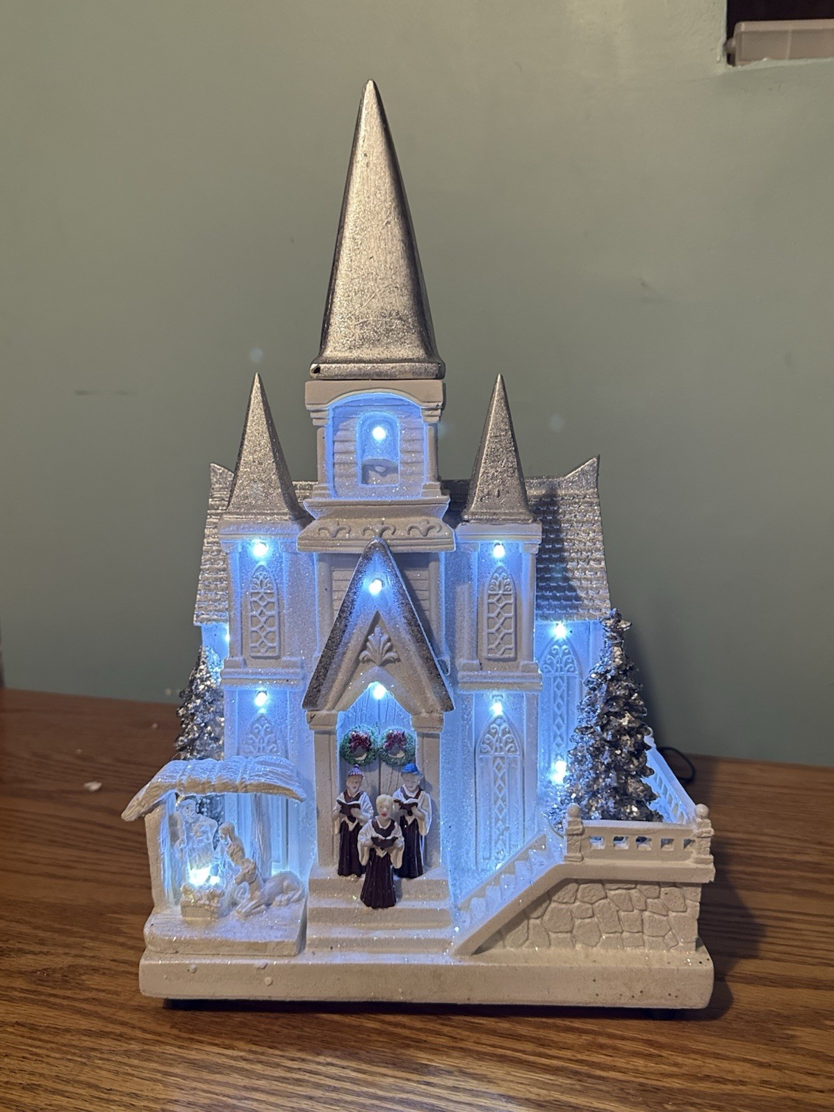 Enchanted Forest Illuminated Glitter Resin White Church Christmas Village House