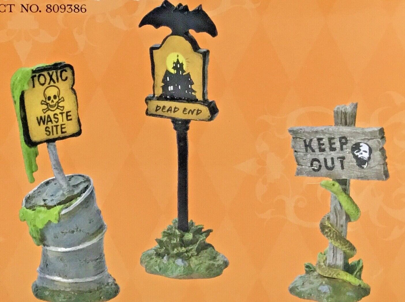 Dept 56 SCARY WARNING SIGNS Set of 3 Halloween Village 809386 DEPARTMENT D56 New