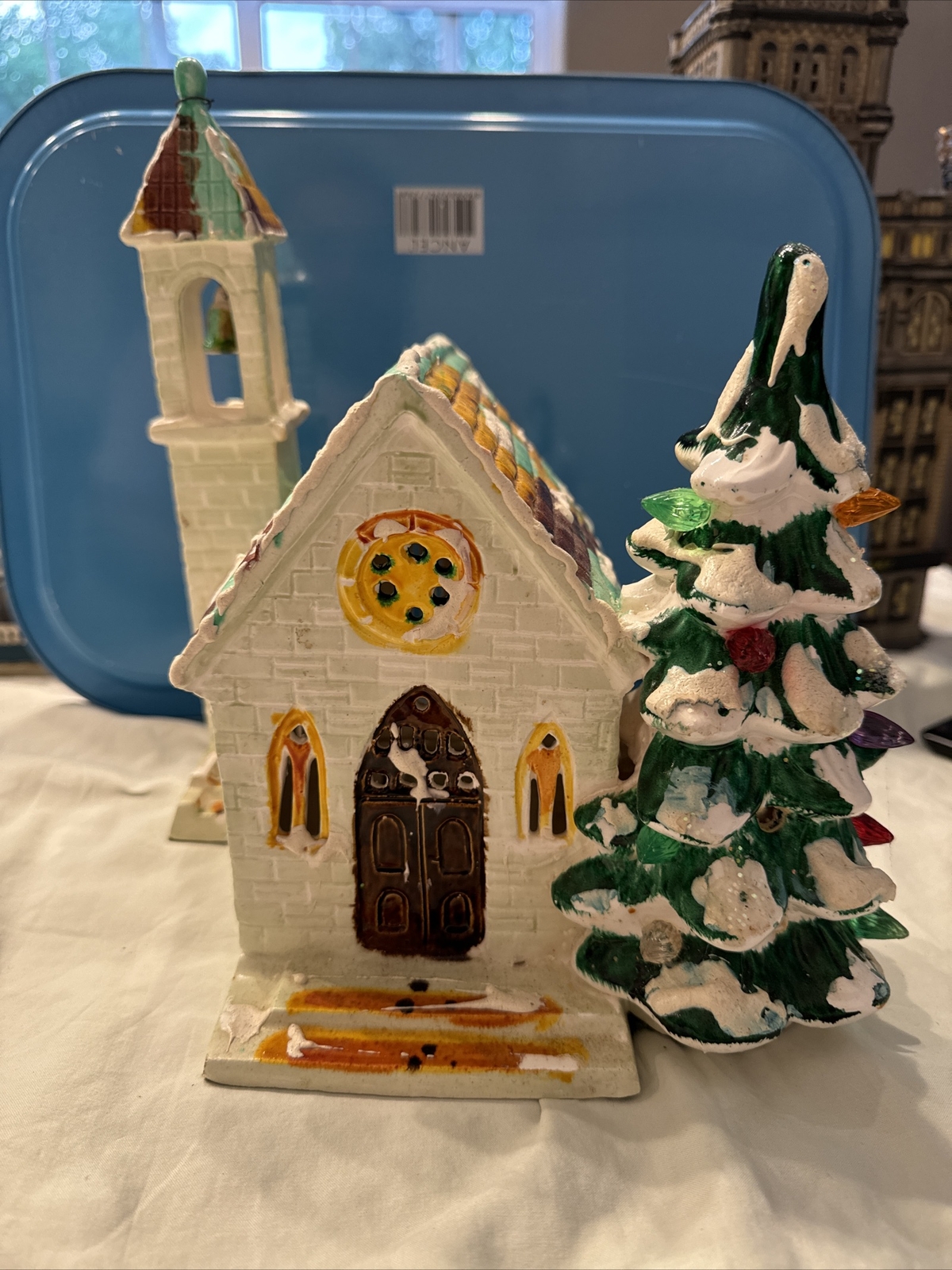 Dept 56 Original Snow Village Green Stone Church w/Bell Tower Vintage