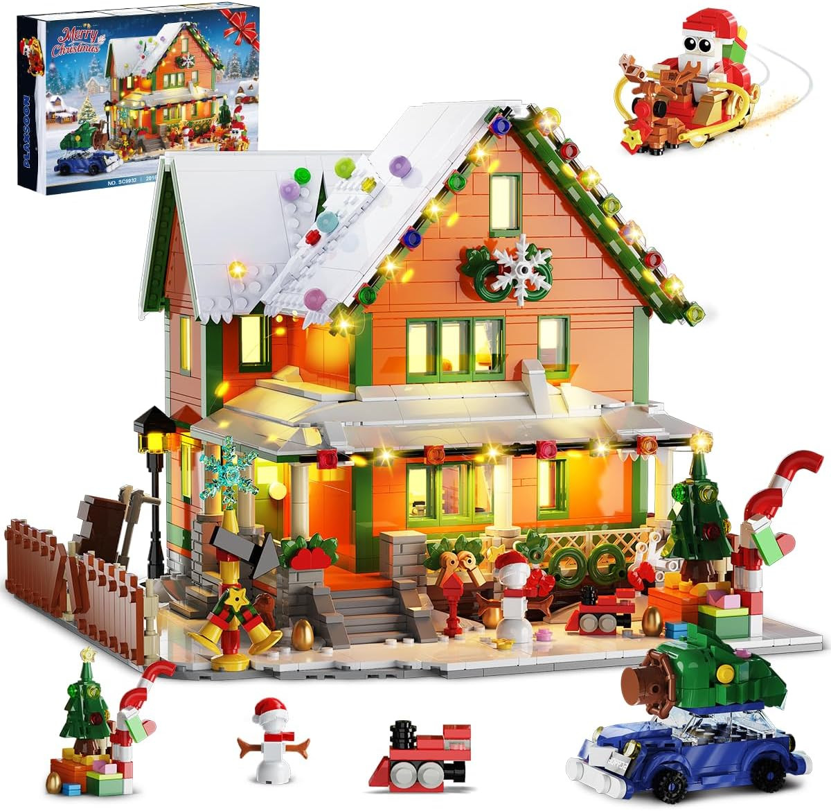 Christmas House Mini Building Set with Light, 1961 PCS Holiday Snow Village Arc