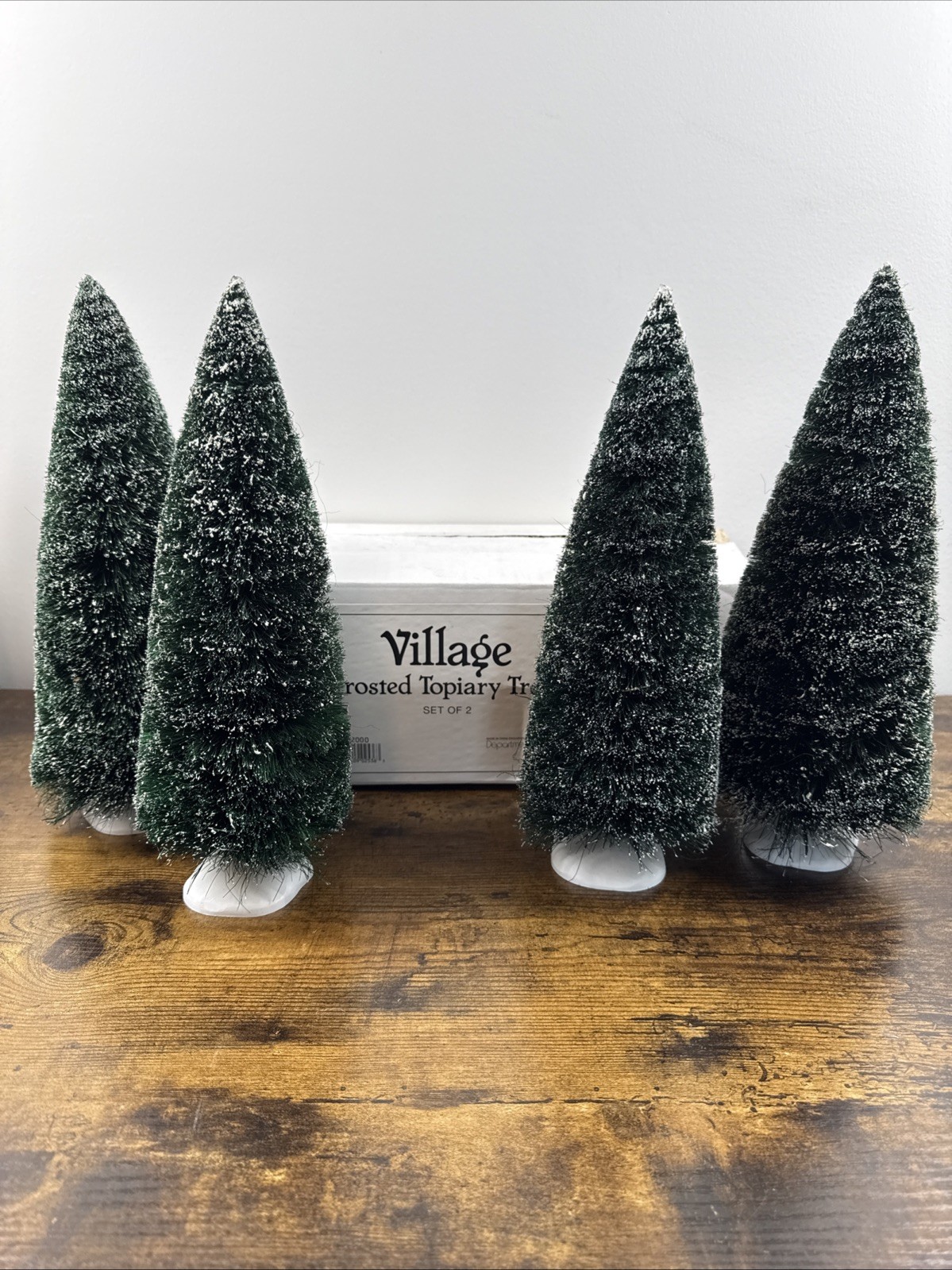 Set Of 4 Department 56 Frosted Topiary Trees Village Christmas 12”