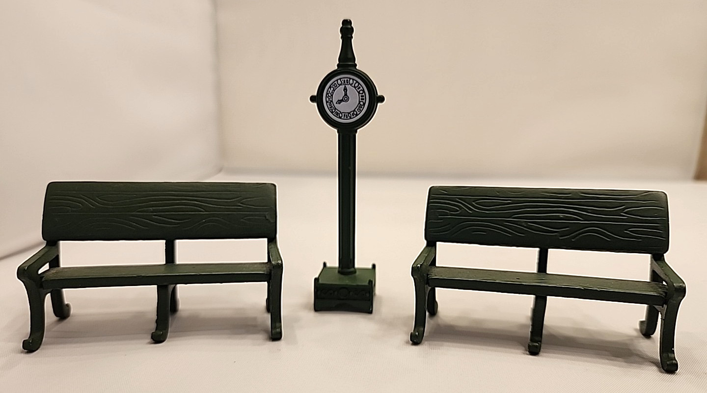 Dept 56/2 Village Accessories Green Park Bench #51098 & 1 City Clock Tower 51101