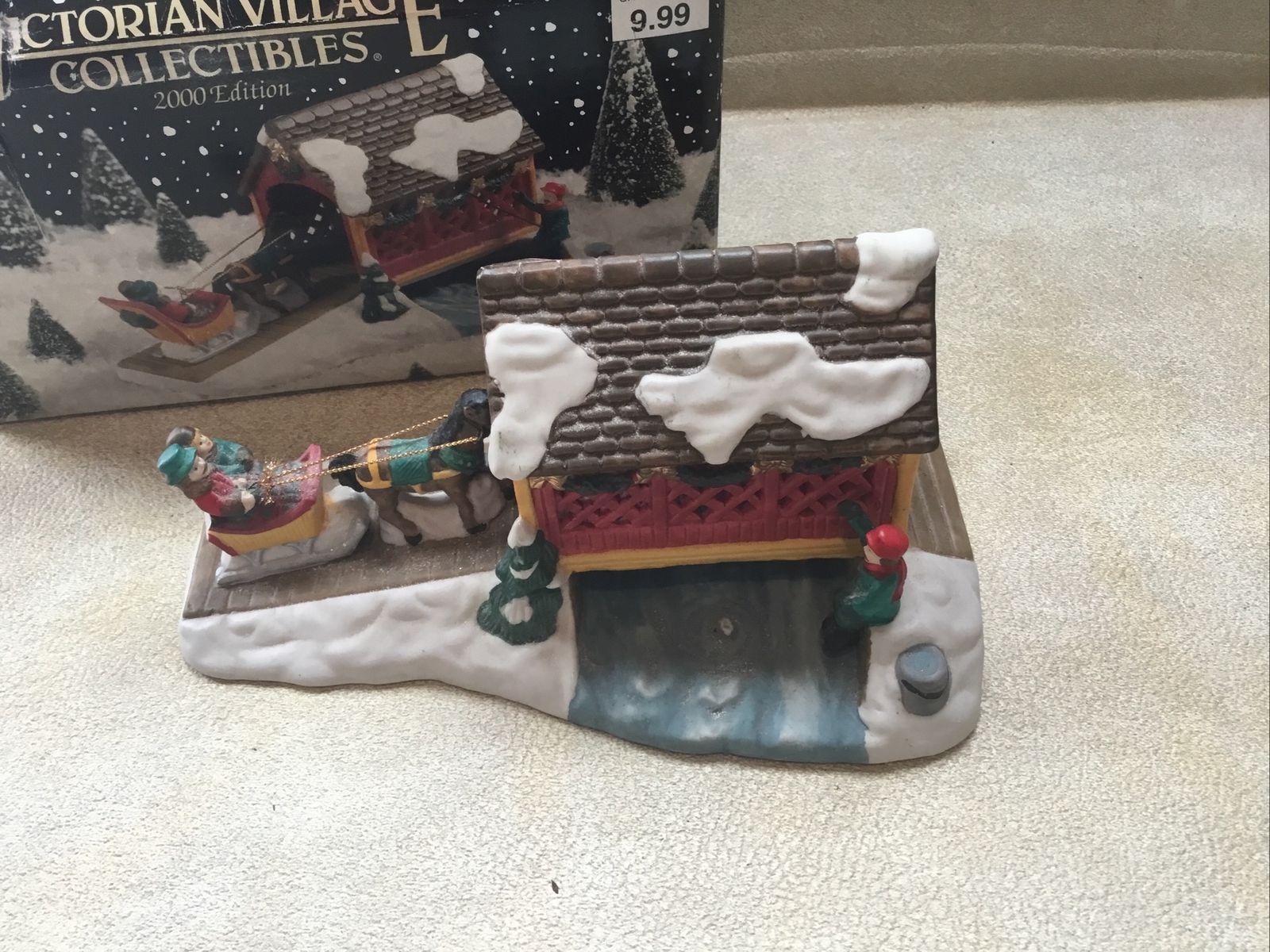 Old Towne Covered Bridge With Fisherman; Victorian Village Collectibles 2000