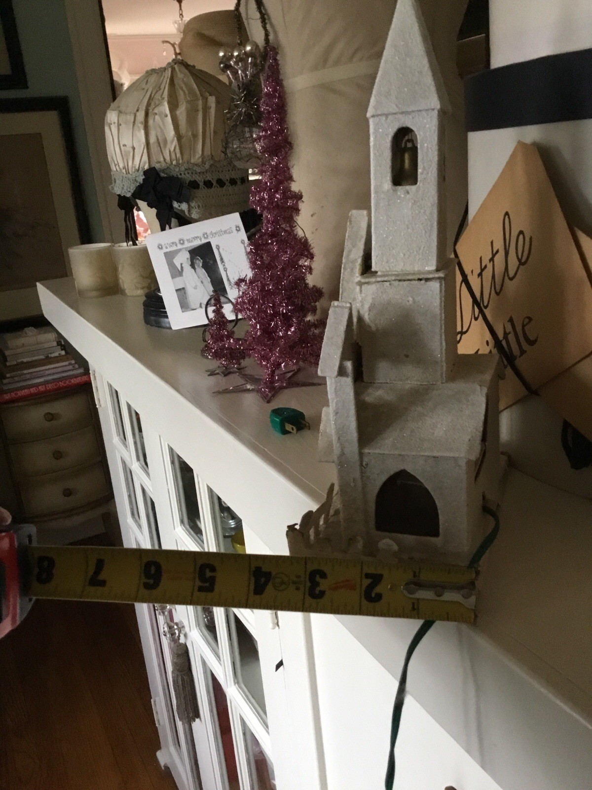 Vintage Christmas Putz Cardboard Light Up Church With Steeple 11” Tall AS IS