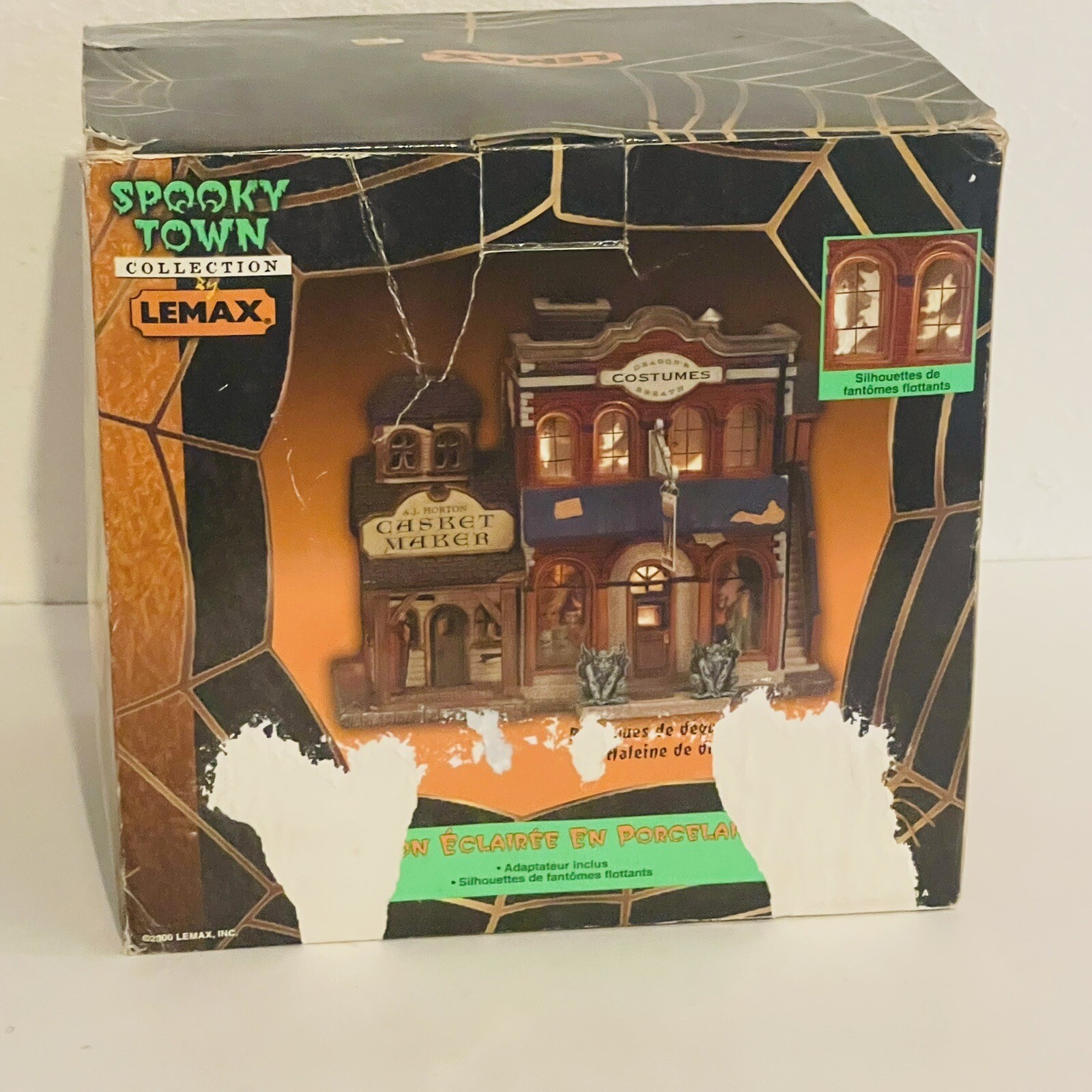 LEMAX SPOOKY TOWN Dragon’s Breath Costume Shop Casket Maker – No Inner Light