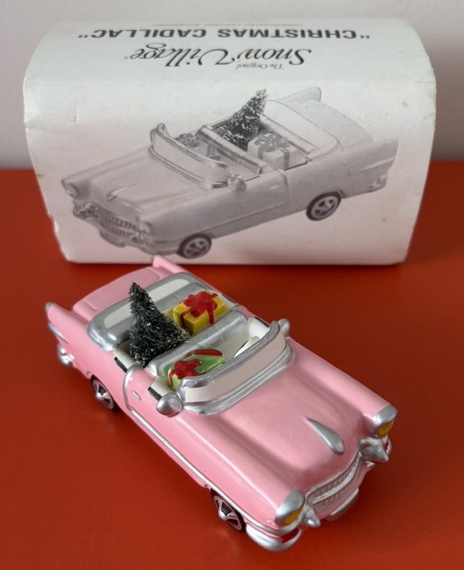 Department 56 Snow Village Christmas Cadillac Pink Convertible Car 5413-5